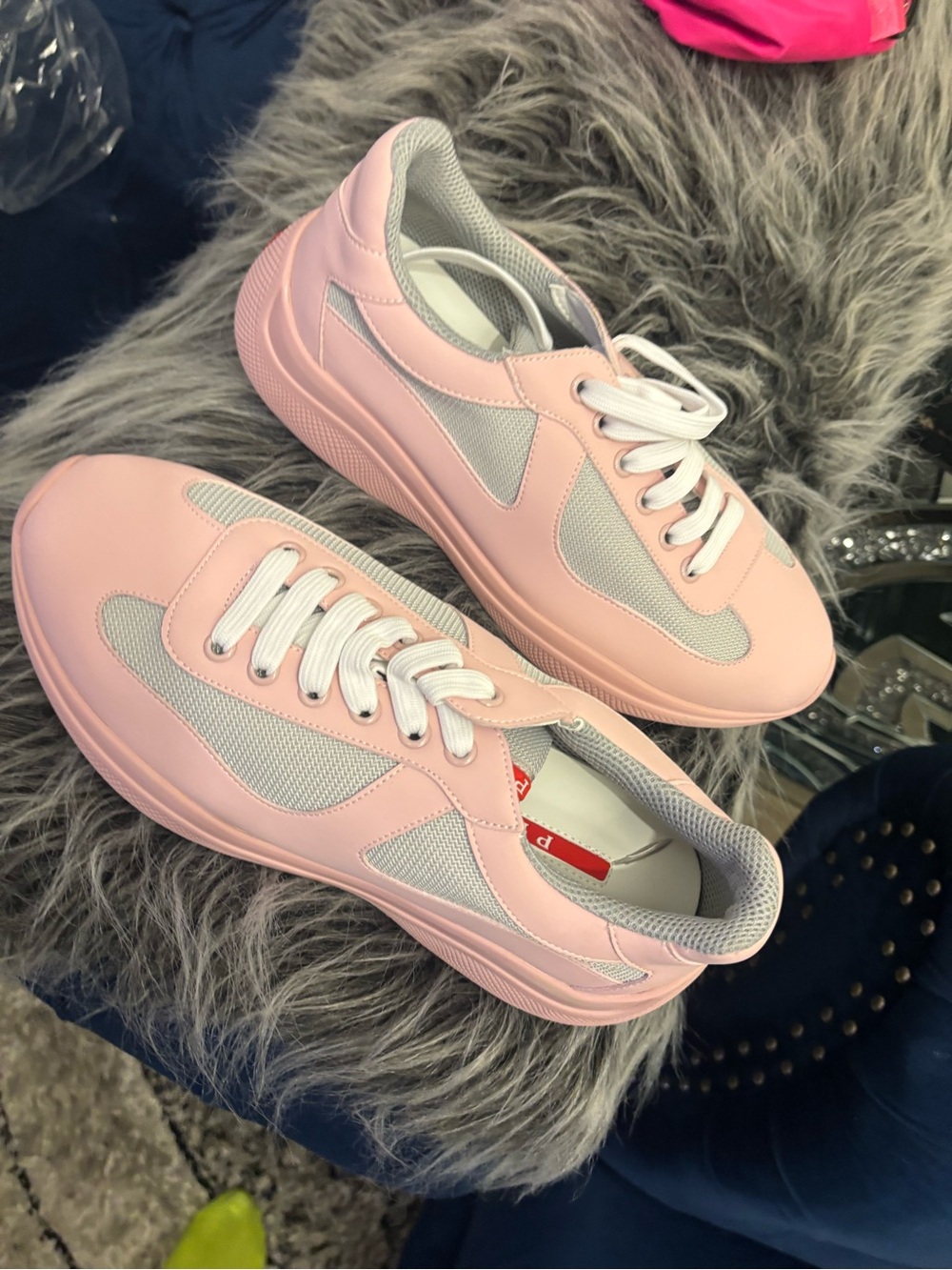 Prada Pink and Gray Lace-Up Platform Sneakers